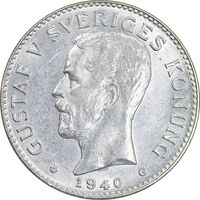 سکه 2 کرون 1940 گوستاو پنجم - MS63 - سوئد