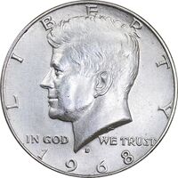 سکه نیم دلار 1968D کندی - AU - cleaned - آمریکا
