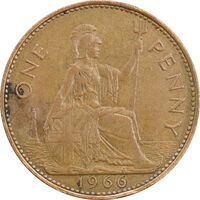 سکه 1 پنی 1966 الیزابت دوم - EF45 - انگلستان