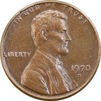 سکه 1 سنت 1970D لینکلن - AU50 - آمریکا