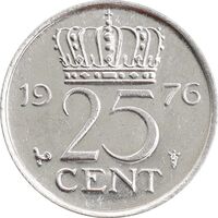سکه 25 سنت 1976 یولیانا - AU58 - هلند