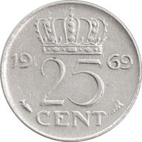 سکه 25 سنت 1969 یولیانا - EF45 - هلند