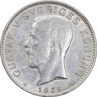 سکه 1 کرون 1939 گوستاو پنجم - AU55 - سوئد