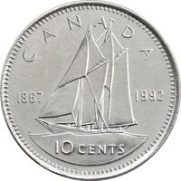 سکه 10 سنت 1992 الیزابت دوم - کنفدراسیون - AU55 - کانادا