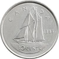 سکه 10 سنت 1995 الیزابت دوم - AU55 - کانادا