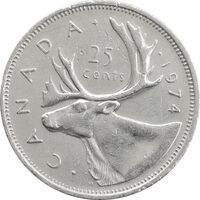 سکه 25 سنت 1974 الیزابت دوم - EF45 - کانادا