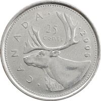 سکه 25 سنت 2005 الیزابت دوم - AU55 - کانادا