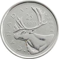 سکه 25 سنت 2014 الیزابت دوم - AU50 - با لوگوی RCM - کانادا