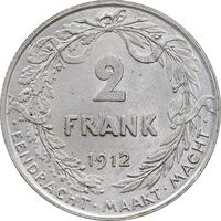 سکه 2 فرانک 1912 آلبرت یکم - AU55 - بلژیک