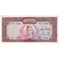 اسکناس 1000 ریال (آموزگار - جهانشاهی) - شماره قشنگ - تک - EF40 - محمد رضا شاه