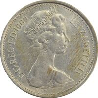 سکه 5 پنس 1969 الیزابت دوم - AU50 - انگلستان