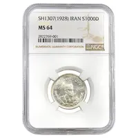 سکه 1000 دینار 1307 تصویری - MS64 - پک NGC - رضا شاه