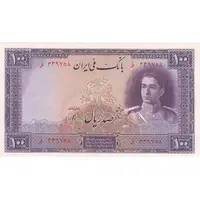 اسکناس 100 ریال بنفش - تک - AU55 - محمد رضا شاه