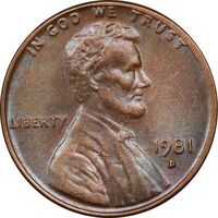 سکه 1 سنت 1981D لینکلن - AU58 - آمریکا