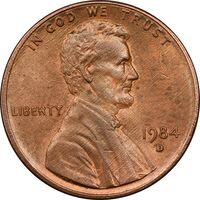 سکه 1 سنت 1984D لینکلن - MS62 - آمریکا