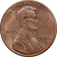 سکه 1 سنت 1988D لینکلن - MS61 - آمریکا