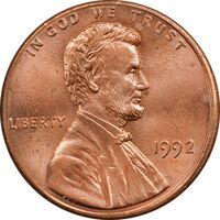 سکه 1 سنت 1992 لینکلن - MS64 - آمریکا