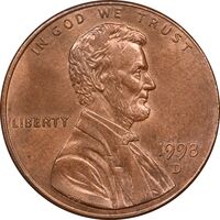 سکه 1 سنت 1998D لینکلن - MS63 - آمریکا