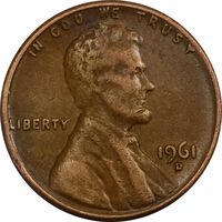 سکه 1 سنت 1961D لینکلن - EF45 - آمریکا