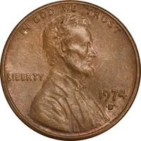 سکه 1 سنت 1974D لینکلن - AU50 - آمریکا