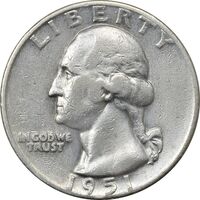 سکه کوارتر دلار 1951D واشنگتن - VF35 - آمریکا