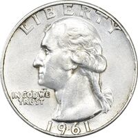 سکه کوارتر دلار 1961D واشنگتن - EF45 - آمریکا