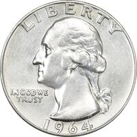 سکه کوارتر دلار 1964D واشنگتن - AU50 - آمریکا