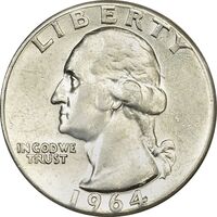 سکه کوارتر دلار 1964 واشنگتن - EF45 - آمریکا