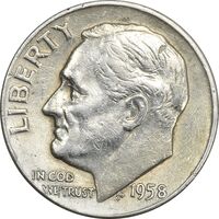 سکه 1 دایم 1958D روزولت - AU50 - آمریکا