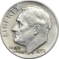 سکه 1 دایم 1958D روزولت - EF45 - آمریکا