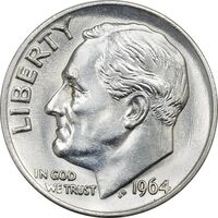 سکه 1 دایم 1964 روزولت - MS62 - آمریکا