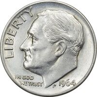 سکه 1 دایم 1964D روزولت - AU58 - آمریکا