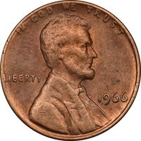 سکه 1 سنت 1966 لینکلن - AU55 - آمریکا