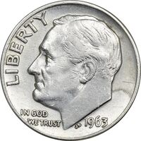 سکه 1 دایم 1963D روزولت - AU58 - آمریکا