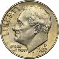 سکه 1 دایم 1989D روزولت - MS62 - آمریکا