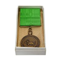 مدال برنز بپاداش خدمت (با جعبه و روبان فابریک) - UNC - رضا شاه