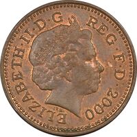 سکه 1 پنی 2000 الیزابت دوم - EF45 - انگلستان