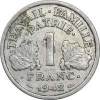 سکه 1 فرانک 1942 دولت ویشی - AU50 - فرانسه