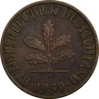 سکه 2 فینیگ 1950F جمهوری فدرال - EF40 - آلمان