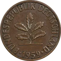 سکه 2 فینیگ 1959J جمهوری فدرال - EF40 - آلمان