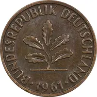 سکه 2 فینیگ 1961D جمهوری فدرال - AU50 - آلمان