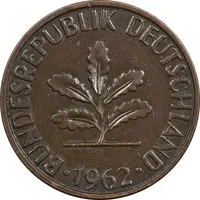 سکه 2 فینیگ 1962J جمهوری فدرال - AU50 - آلمان