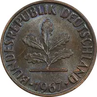 سکه 2 فینیگ 1967F جمهوری فدرال - AU50 - آلمان