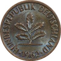 سکه 2 فینیگ 1962F جمهوری فدرال - AU58 - آلمان