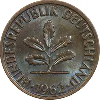 سکه 2 فینیگ 1962F جمهوری فدرال - AU58 - آلمان
