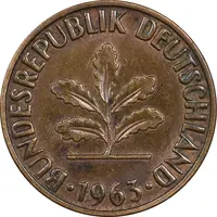 سکه 2 فینیگ 1963F جمهوری فدرال - EF45 - آلمان