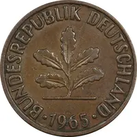 سکه 2 فینیگ 1965F جمهوری فدرال - EF45 - آلمان