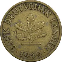 سکه 10 فینیگ 1949F جمهوری فدرال - EF40 - آلمان