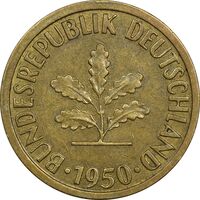سکه 10 فینیگ 1950J جمهوری فدرال - EF45 - آلمان