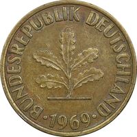 سکه 10 فینیگ 1969D جمهوری فدرال - EF45 - آلمان
